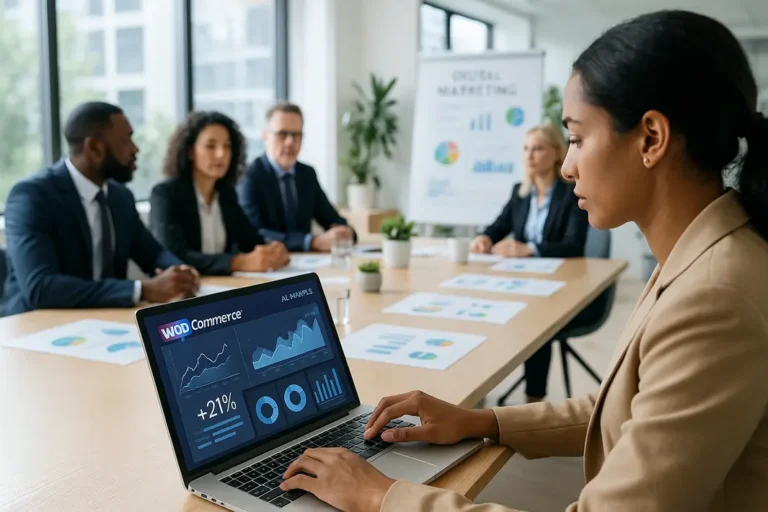AI-powered customer insights visualization with WooCommerce logo