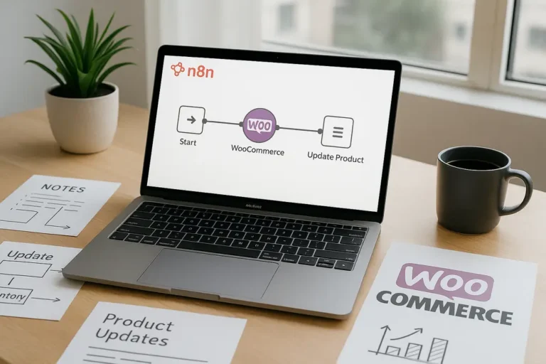 Illustration of n8n workflow automating WooCommerce product updates