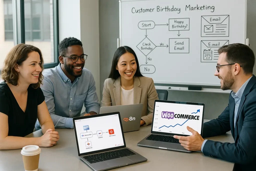 Automated WooCommerce birthday email process using n8n.