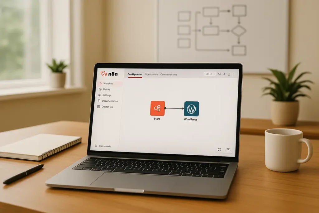 Illustration of n8n workflow automating WordPress post categories