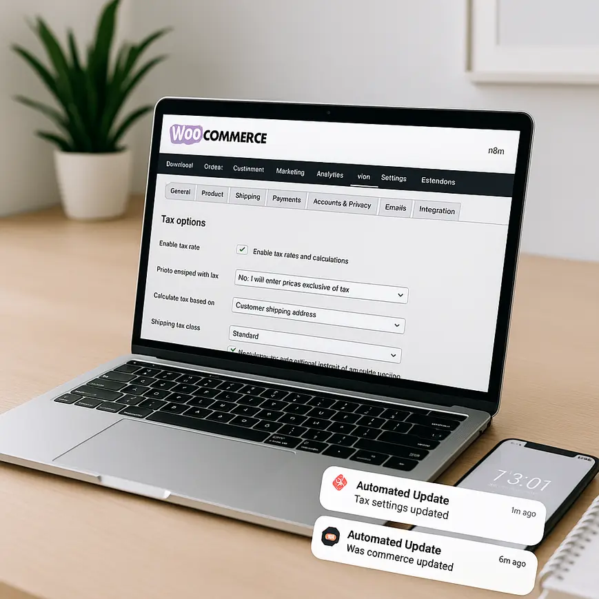 Automating WooCommerce tax updates with n8n workflow example.